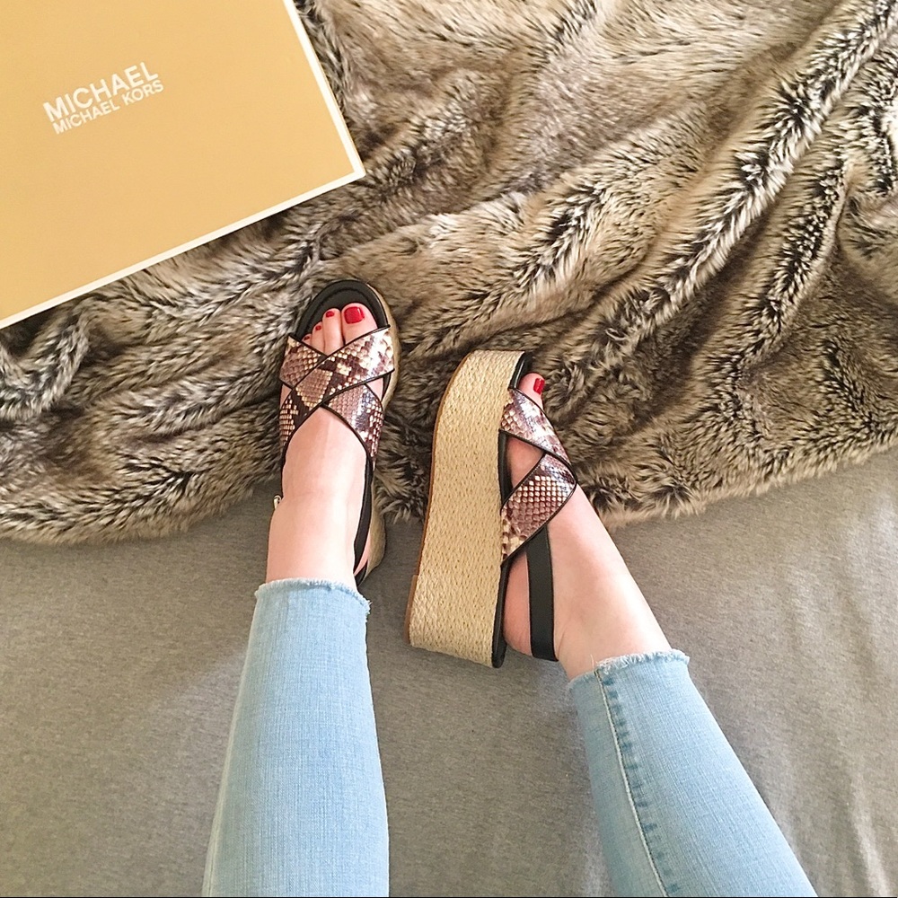 NIB Michael Kors Embossed Leather Espadrille Wedge